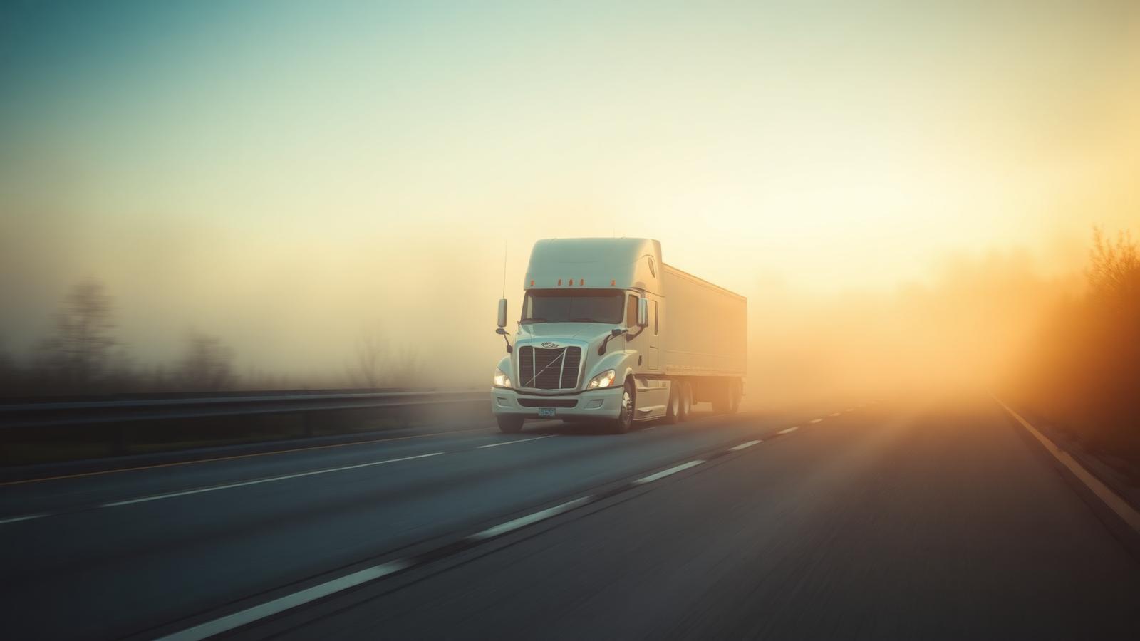 Safe Route Logistics semi-truck on an interstate at dawn
